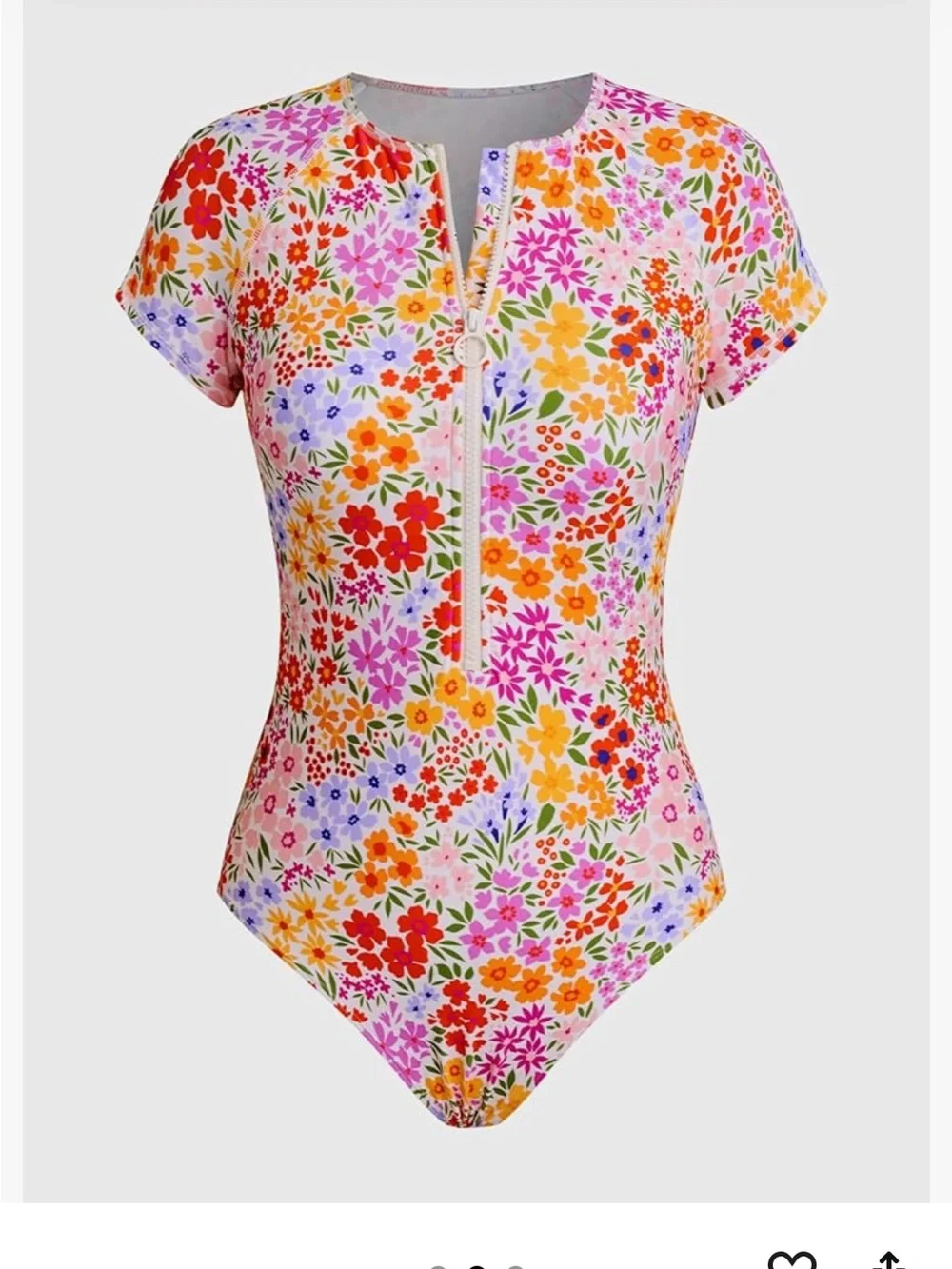 Floral Zip-Front One-Piece Swimsuit — Multicolor